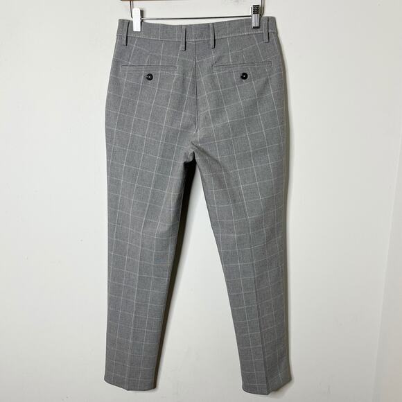 Zara Women's Dress Pants Size 29 Gray Checked Plaid Slim Leg Mid Rise Trousers - Picture 5 of 6